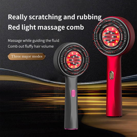 Hlpmedical WN-02 gray multi-function massage comb with red light, 3 modes, rechargeable battery, for relaxation and skin care.