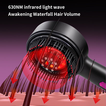 Gray Hlpmedical WN-02 multi-function massage comb with red light, 3 modes, rechargeable battery, designed for relaxation and skin care.