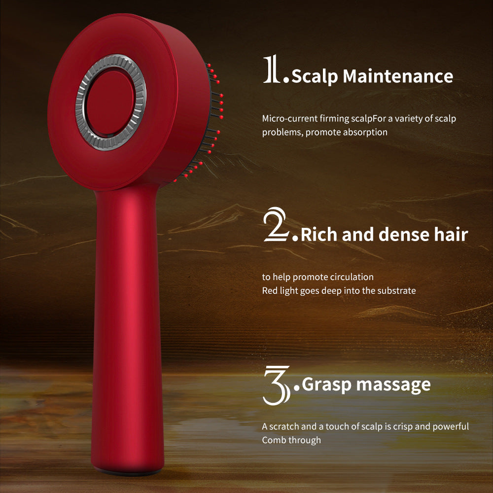 Gray multi-function red light massage comb by Hlpmedical with 3 modes and rechargeable battery, designed for health and relaxation.