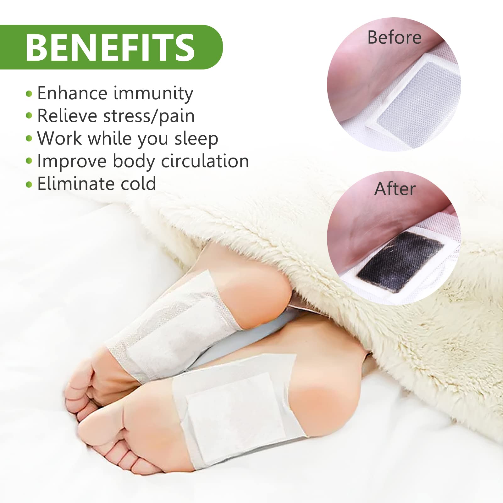20PCS Hlpmedical natural bamboo vinegar and ginger powder foot pads for detox, better sleep, and metabolism support.