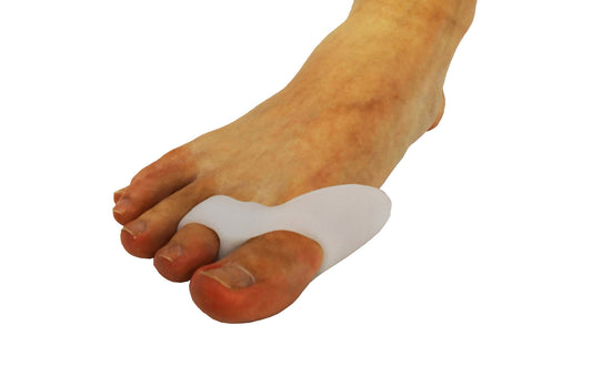 Pair of Axign Medical bunion sleeves from Hlpmedical, designed to relieve pain and align toes for foot comfort.