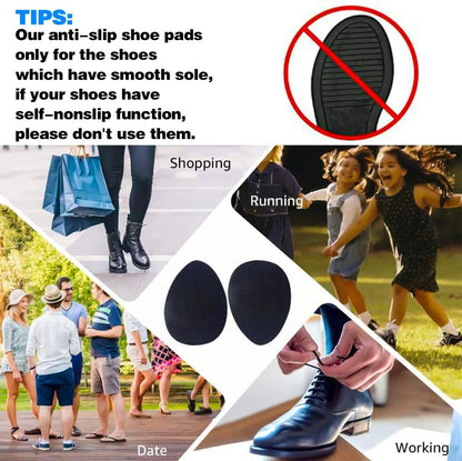 Set of four Hlpmedical non-slip rubber insoles with self-adhesive, noise-reducing pads, suitable for unisex foot care and comfort.