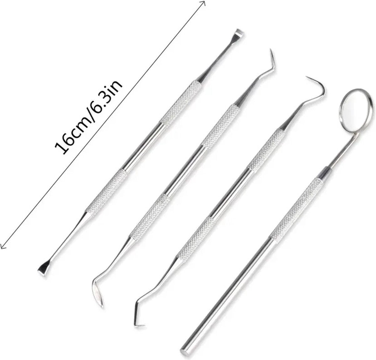 Hlpmedical 4-piece stainless steel dental care tool set with dental hooks for plaque and debris removal, personal oral hygiene.