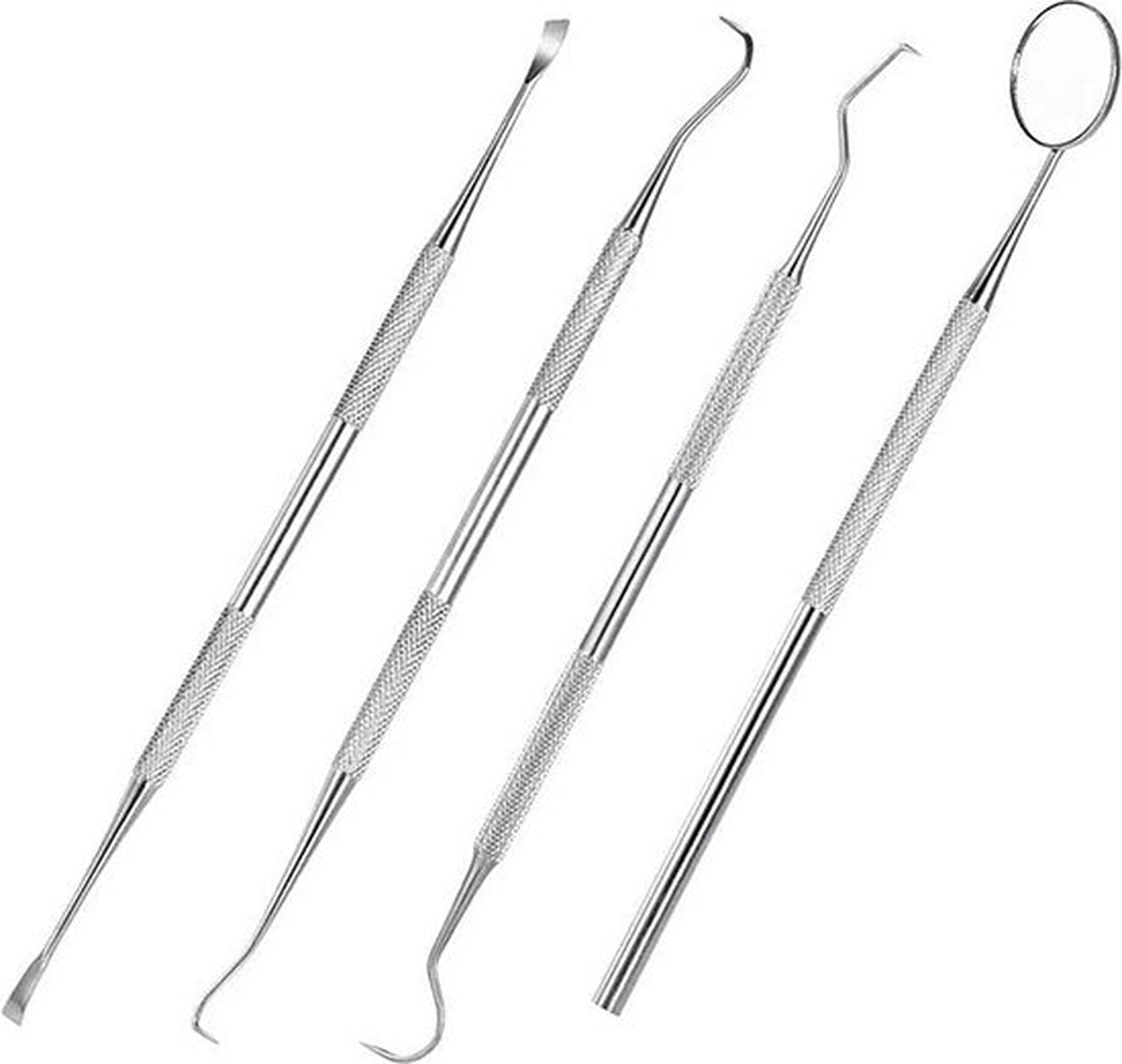 Hlpmedical 4-piece dental care tool set with stainless steel dental hooks for plaque and debris removal in oral hygiene.