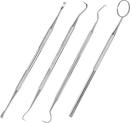 Hlpmedical 4-piece dental care tool set with stainless steel dental hooks for plaque and debris removal in oral hygiene.