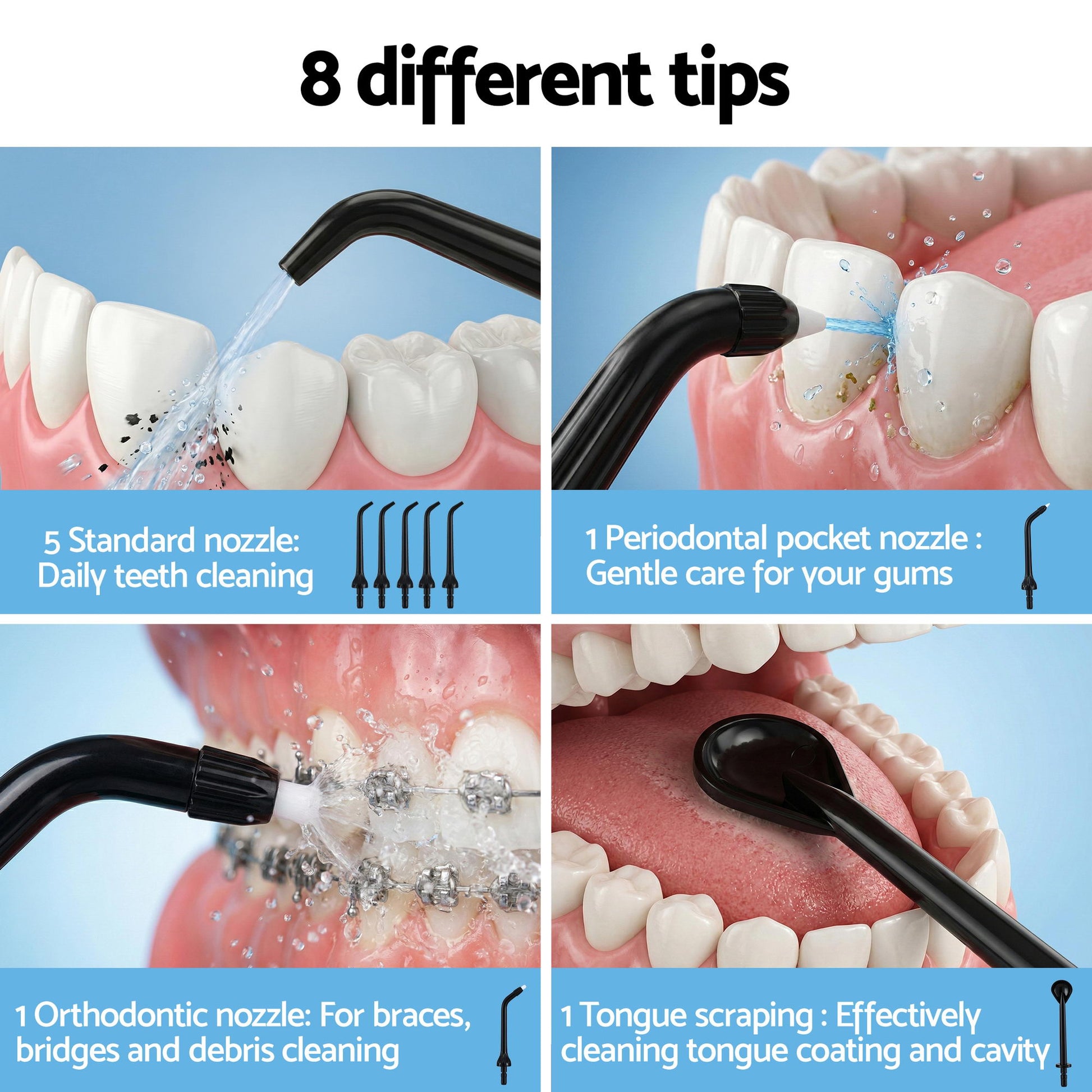 Devanti cordless water flosser dental oral irrigator in black for effective plaque removal and improved oral hygiene.