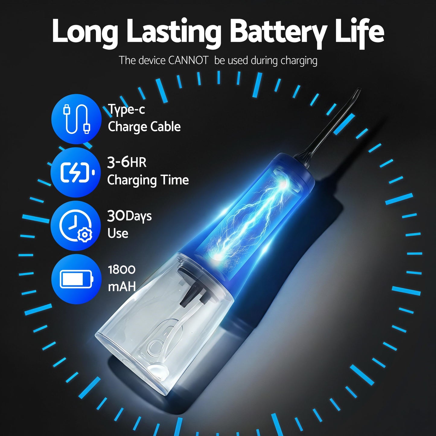 Devanti cordless water flosser dental oral irrigator in black, compact health and beauty oral care device by Hlpmedical