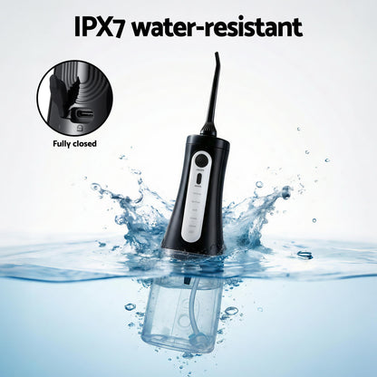 Devanti cordless water flosser dental oral irrigator in black, compact personal oral care device for improved dental hygiene