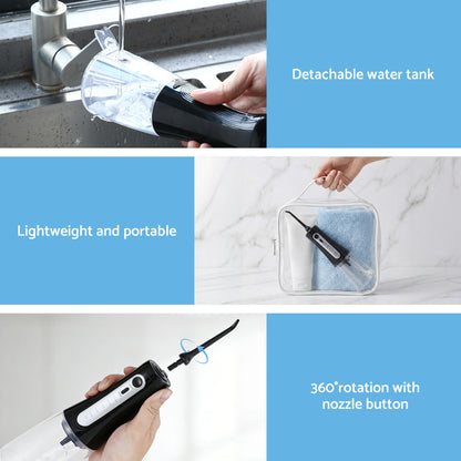 Devanti cordless water flosser dental oral irrigator in black for effective oral care and improved dental hygiene.