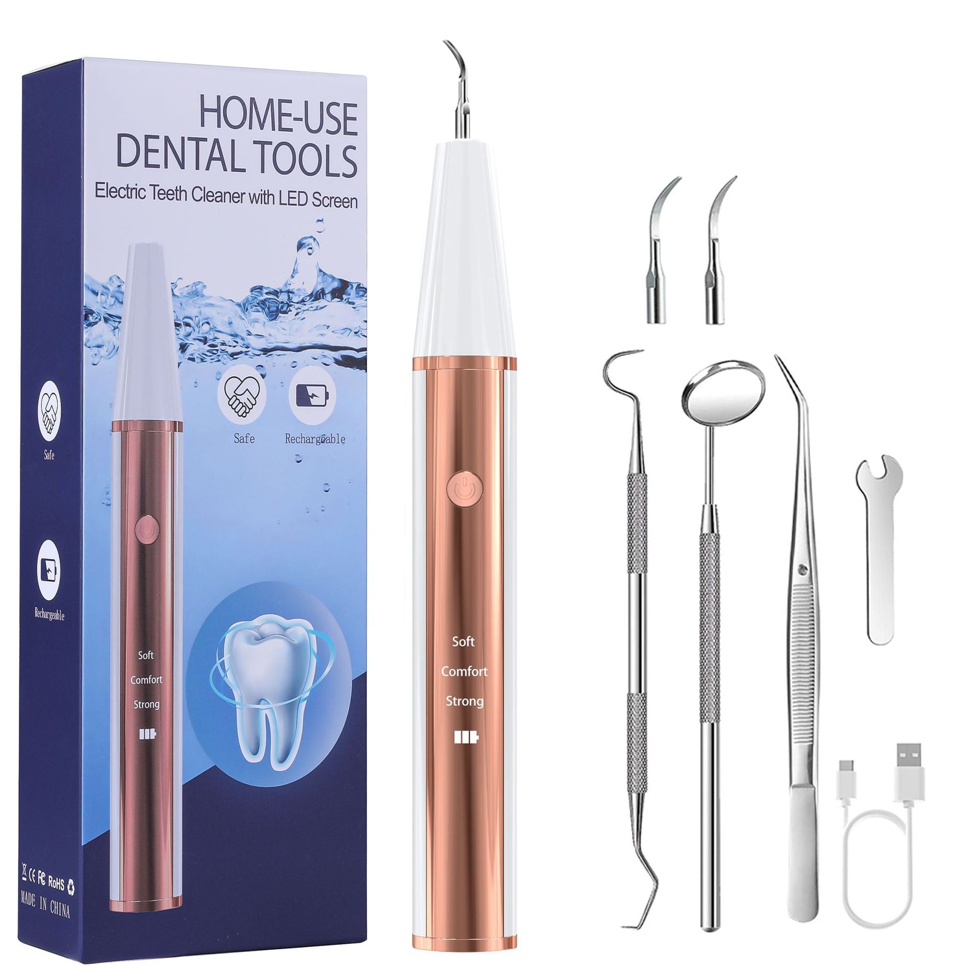 Hlpmedical ultrasonic dental scaler kit for home use, teeth cleaner and tartar remover, personal oral care tool with ergonomic design.