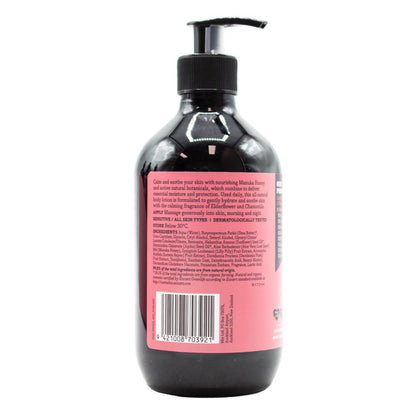 Essano 400ml Manuka Honey Sensitive Body Lotion Moisturiser in a white pump bottle with a natural skincare label