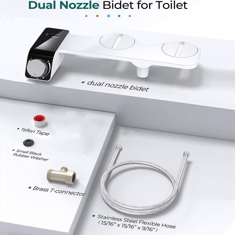 Hlpmedical toilet bidet seat with dual nozzles, non-electric water sprayer for bathroom hygiene and comfort.