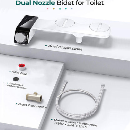 Hlpmedical toilet bidet seat with dual nozzles, non-electric water sprayer for bathroom hygiene and comfort.