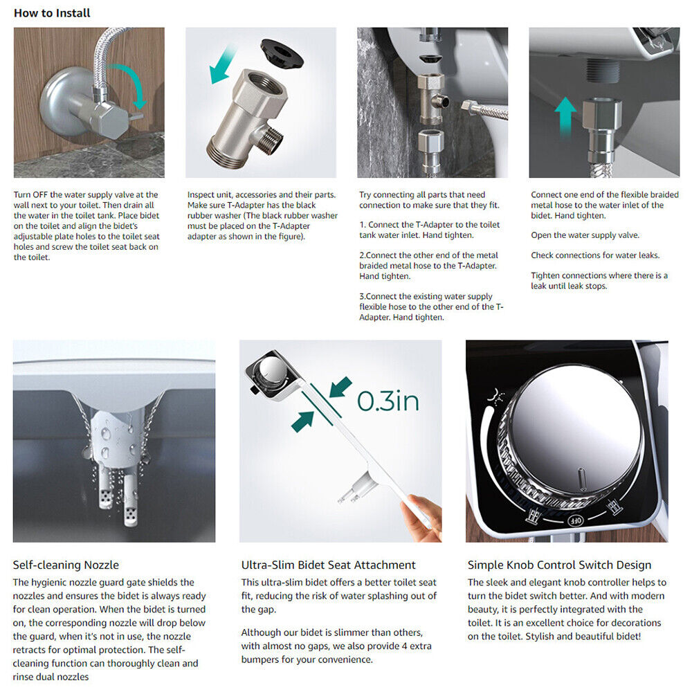 Hlpmedical non-electric toilet bidet seat with dual nozzles, water sprayer, and bathroom bathroom accessories for enhanced hygiene.