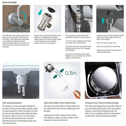 Hlpmedical non-electric toilet bidet seat with dual nozzles, water sprayer, and bathroom bathroom accessories for enhanced hygiene.