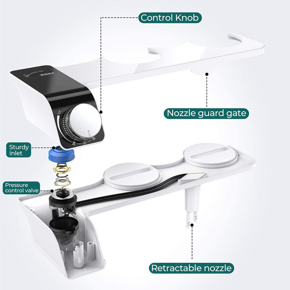 Hlpmedical non-electric toilet bidet seat with dual nozzles, water spray function, bathroom bathroom accessory for improved hygiene