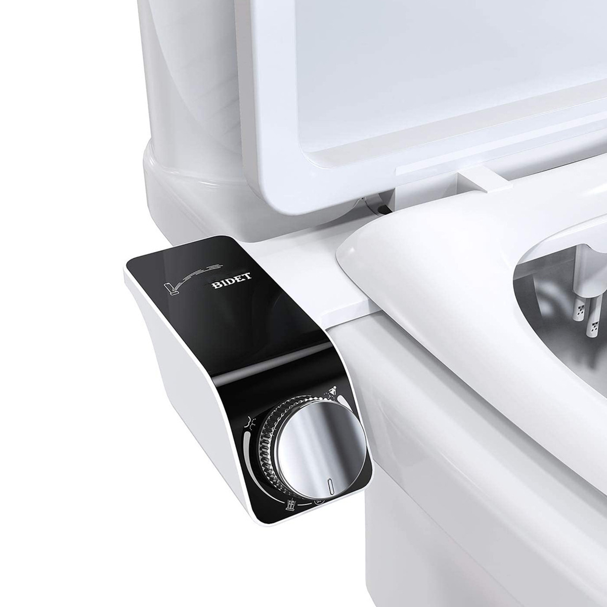 Hlpmedical toilet bidet seat with dual nozzles and water sprayer, non-electric bathroom toilet accessory for improved hygiene.