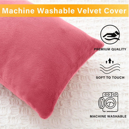Two red cooling memory foam pillows, 11x7 inches, for sleeping, travel, neck, knee, lumbar support, and pet comfort.