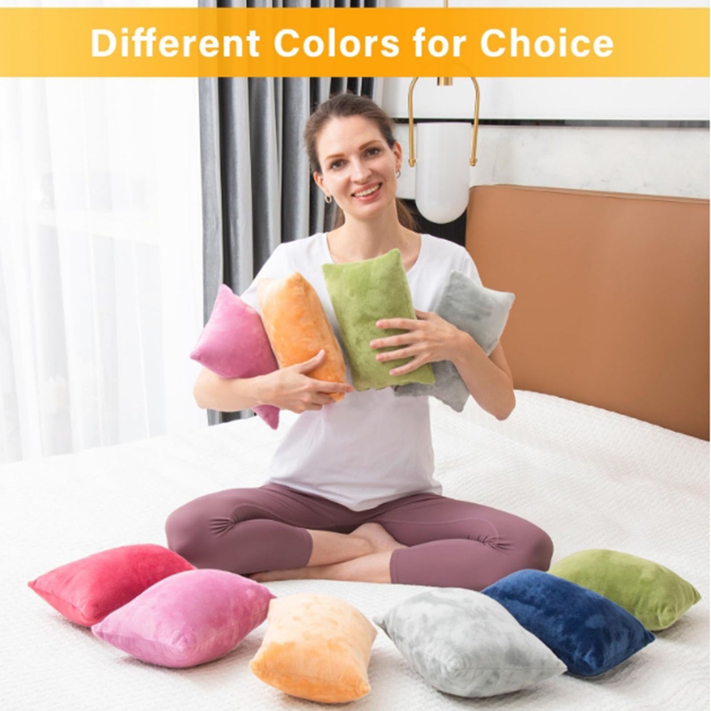 Red 11x7-inch cooling memory foam mini pillow set for sleeping, travel, neck, knee, lumbar support, and pet comfort.