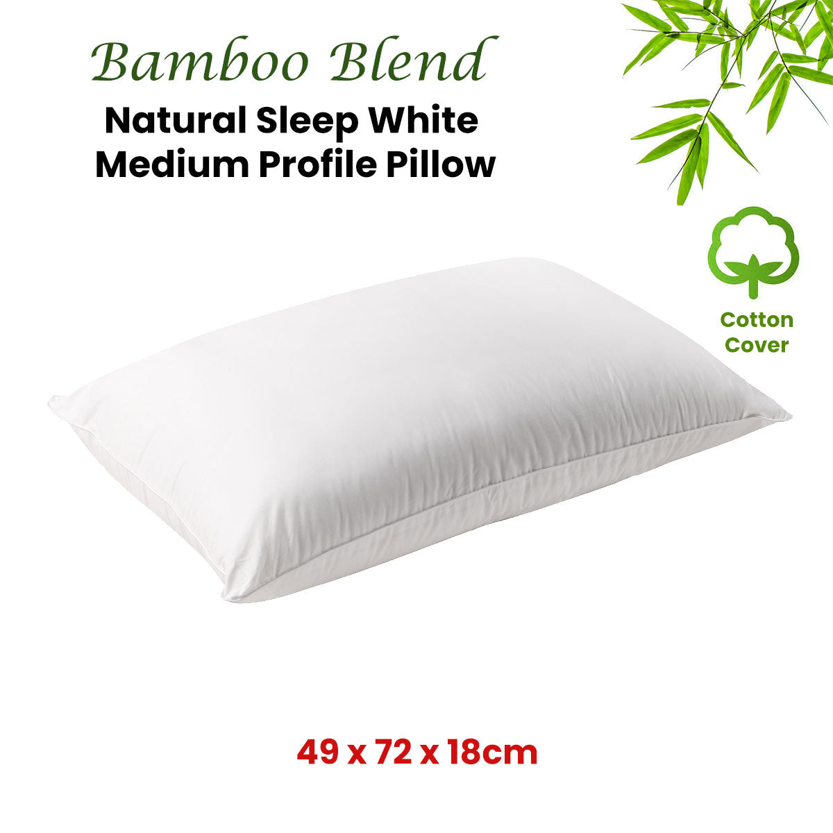 Bianca Natural Sleep white bamboo blend medium profile pillow by Hlpmedical, comfortable bedding pillow for restful sleep.