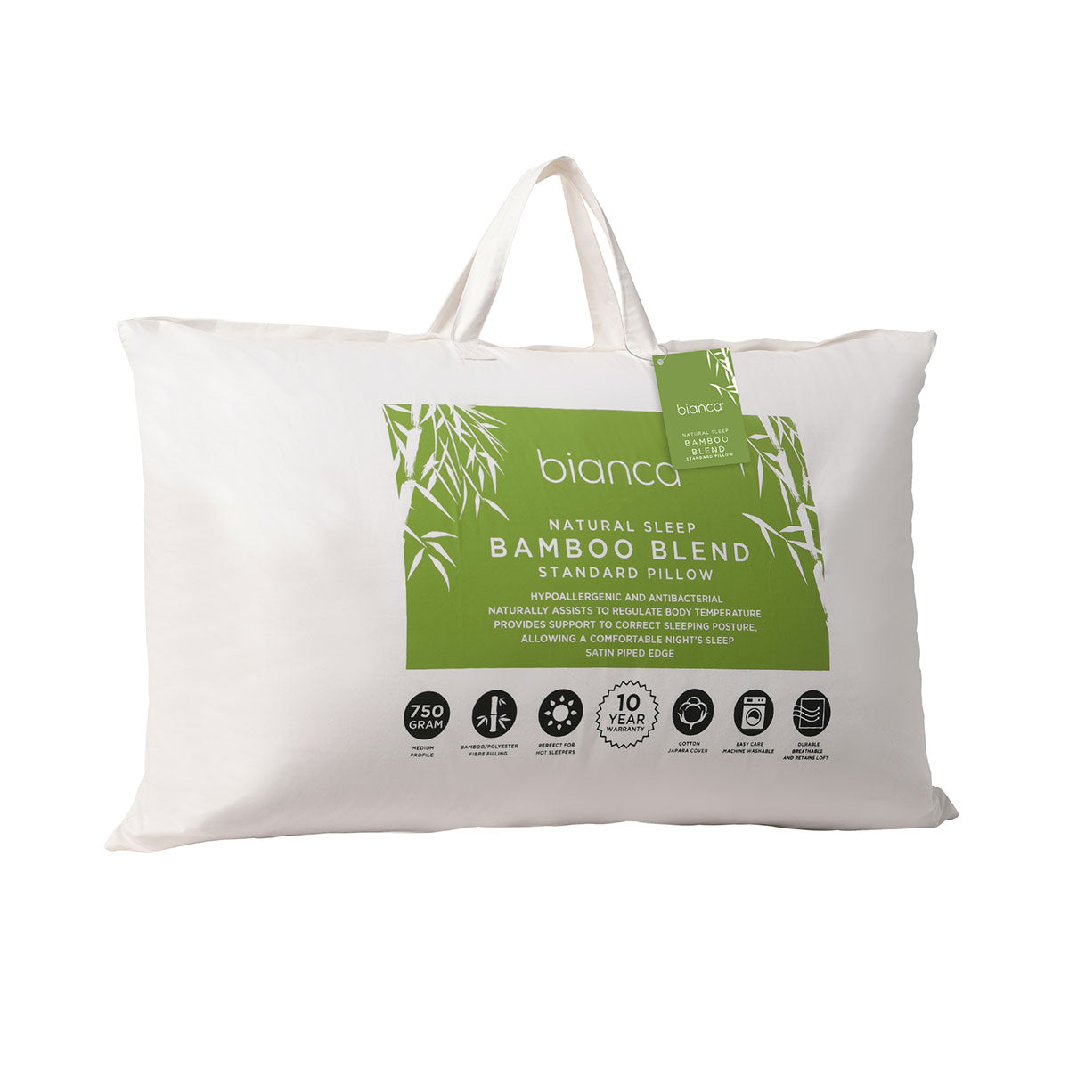 Bianca natural sleep white bamboo blend medium profile pillow from Hlpmedical, soft bedding pillow for restful sleep.