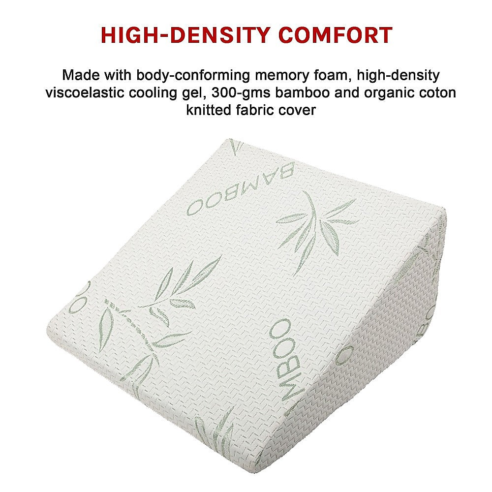 Hlpmedical cool gel memory foam bed wedge pillow with cover, providing neck and back support for comfortable sleep.