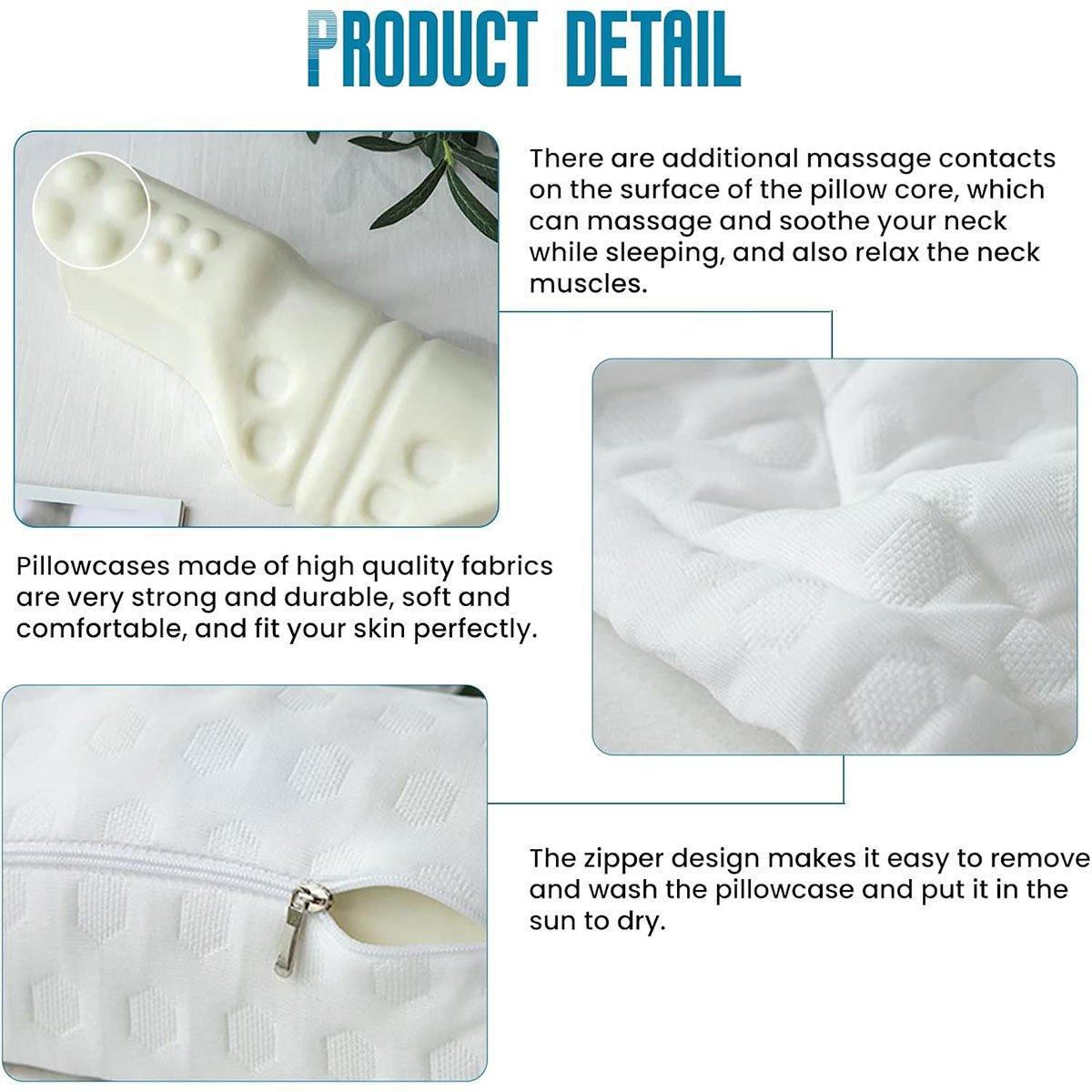 White orthopedic memory foam cervical neck pillow for sleep support, designed for comfort and slow rebound relaxation.
