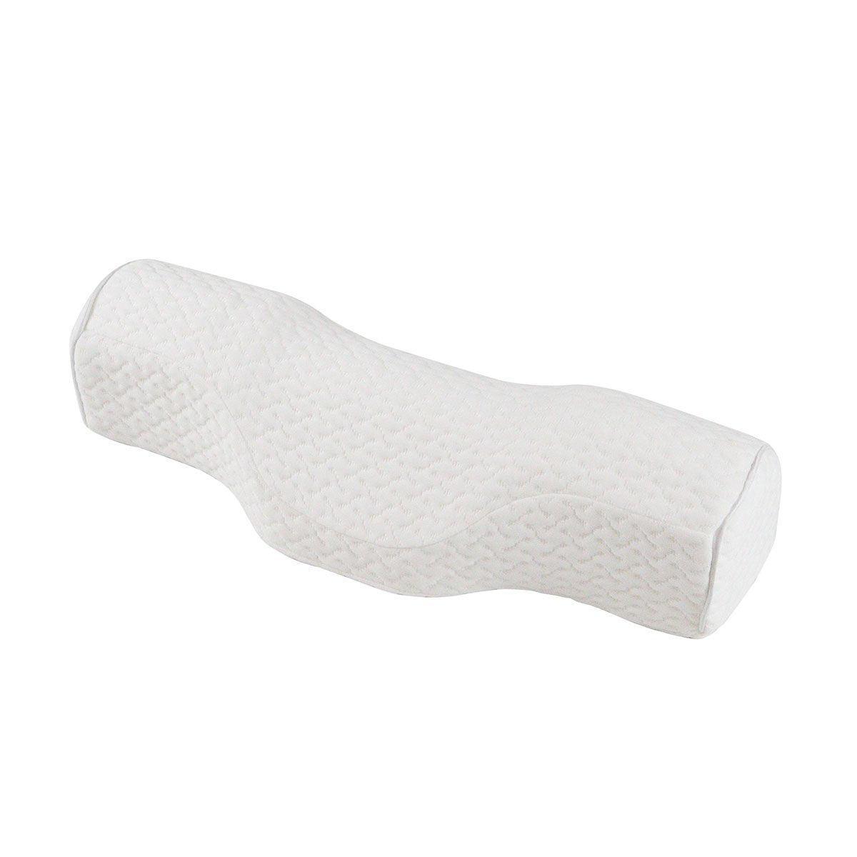 White orthopedic memory foam cervical neck pillow for sleep support, designed for comfort and slow rebound relaxation.