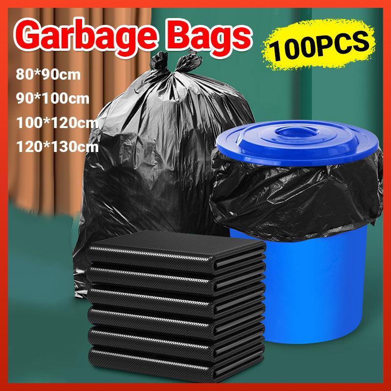 A pack of 100 heavy-duty black bin bags from Hlpmedical, 90x100cm durable waste refuse sacks for kitchen pedal bins.