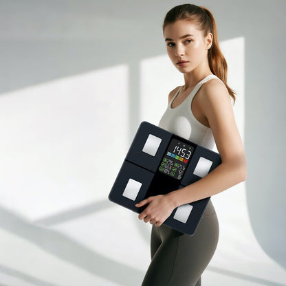Hlpmedical HALO Bluetooth Smart Display Body Scale showing digital readout and sleek design for accurate weight measurement.
