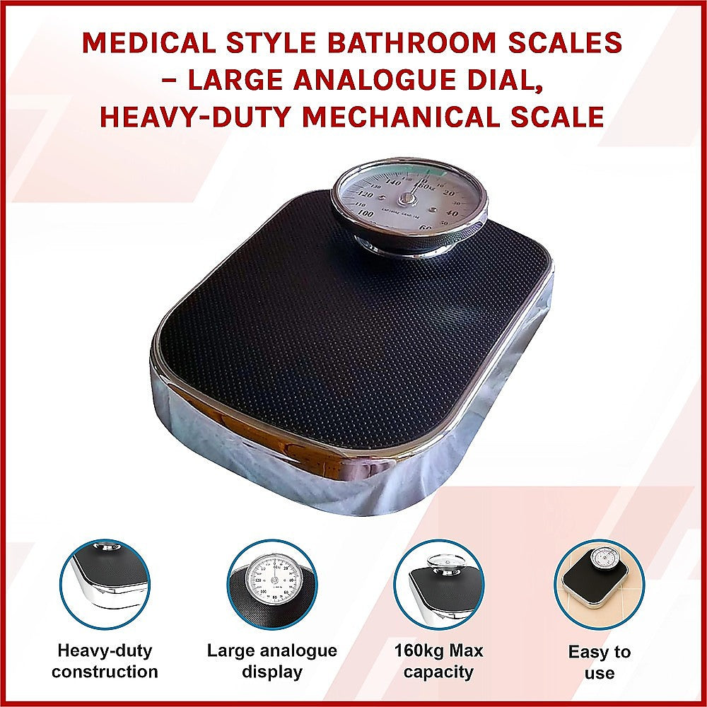 Hlpmedical medical style bathroom scale with large analogue dial, heavy-duty mechanical design for accurate weight measurement.