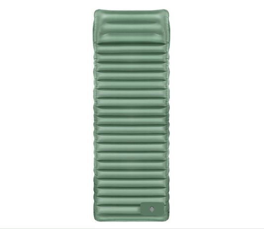 Hlpmedical outdoor self-inflatable camping air mattress in green and grey, portable foldable TPU sleeping pad for beach and picnic.