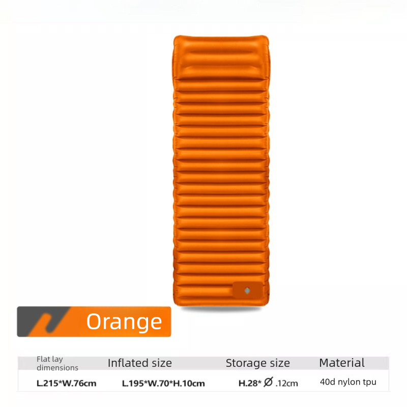 Orange Hlpmedical ultralight TPU inflatable camping mattress with press pump, moisture-proof outdoor sleeping pad, 195x70x10cm