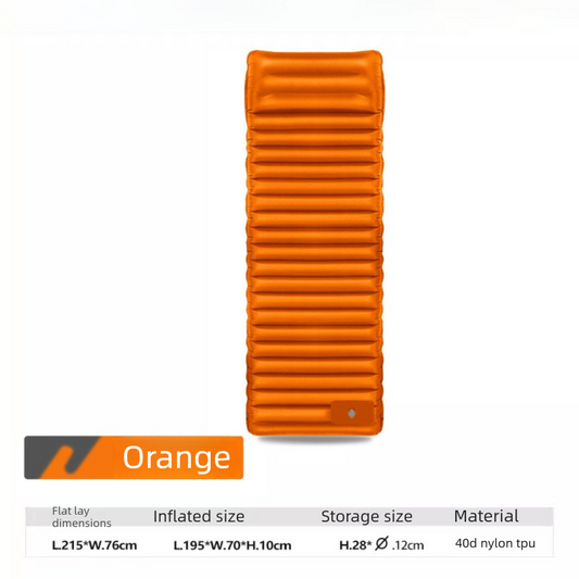 Orange Hlpmedical ultralight TPU inflatable camping mattress with press pump, moisture-proof outdoor sleeping pad, 195x70x10cm