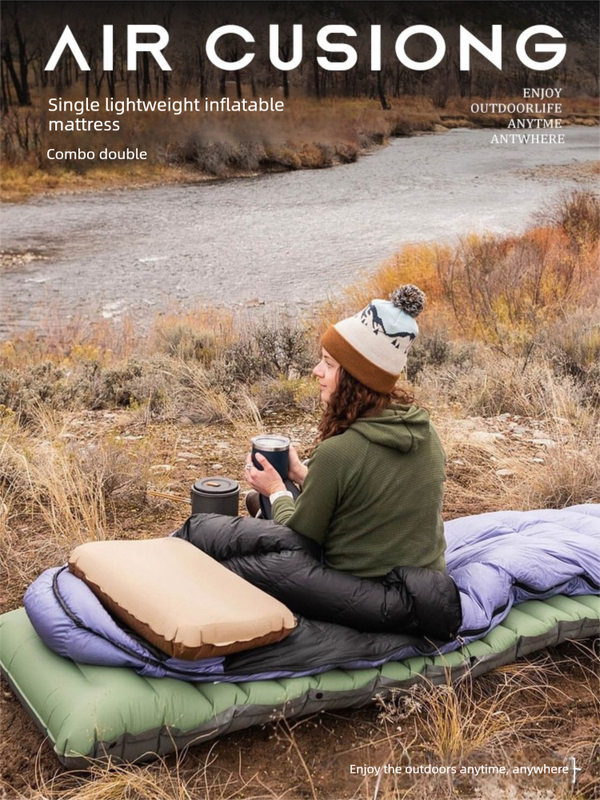 Orange Hlpmedical ultralight TPU inflatable camping mattress with press pump, moisture-proof sleeping pad for outdoor hiking and camping.