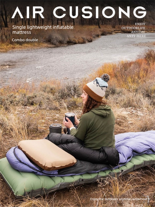 Orange Hlpmedical ultralight TPU inflatable camping mattress with press pump, moisture-proof sleeping pad for outdoor hiking and camping.