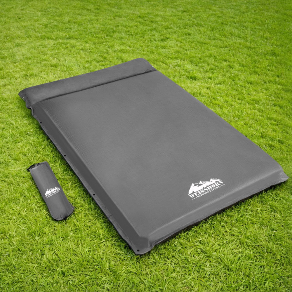 Weisshorn self-inflating camping mattress, 10cm thick, double size, grey outdoor inflatable sleeping mat by Hlpmedical