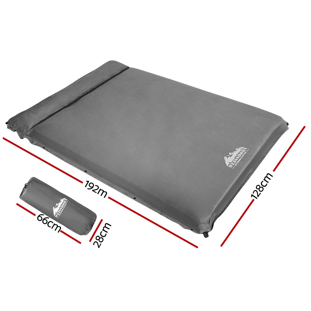 Hlpmedical Weisshorn self-inflating camping mattress, 10cm thick, double grey inflatable sleeping pad for outdoor recreation.