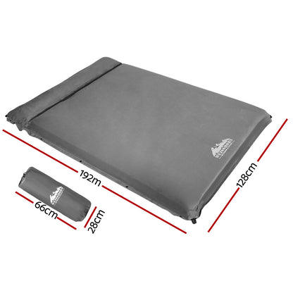 Hlpmedical Weisshorn self-inflating camping mattress, 10cm thick, double grey inflatable sleeping pad for outdoor recreation.