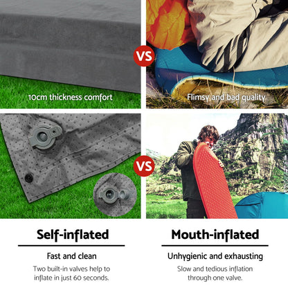 Grey Weisshorn self-inflating camping mattress, 10cm thick, double air sleeping pad for outdoor recreation and camping.