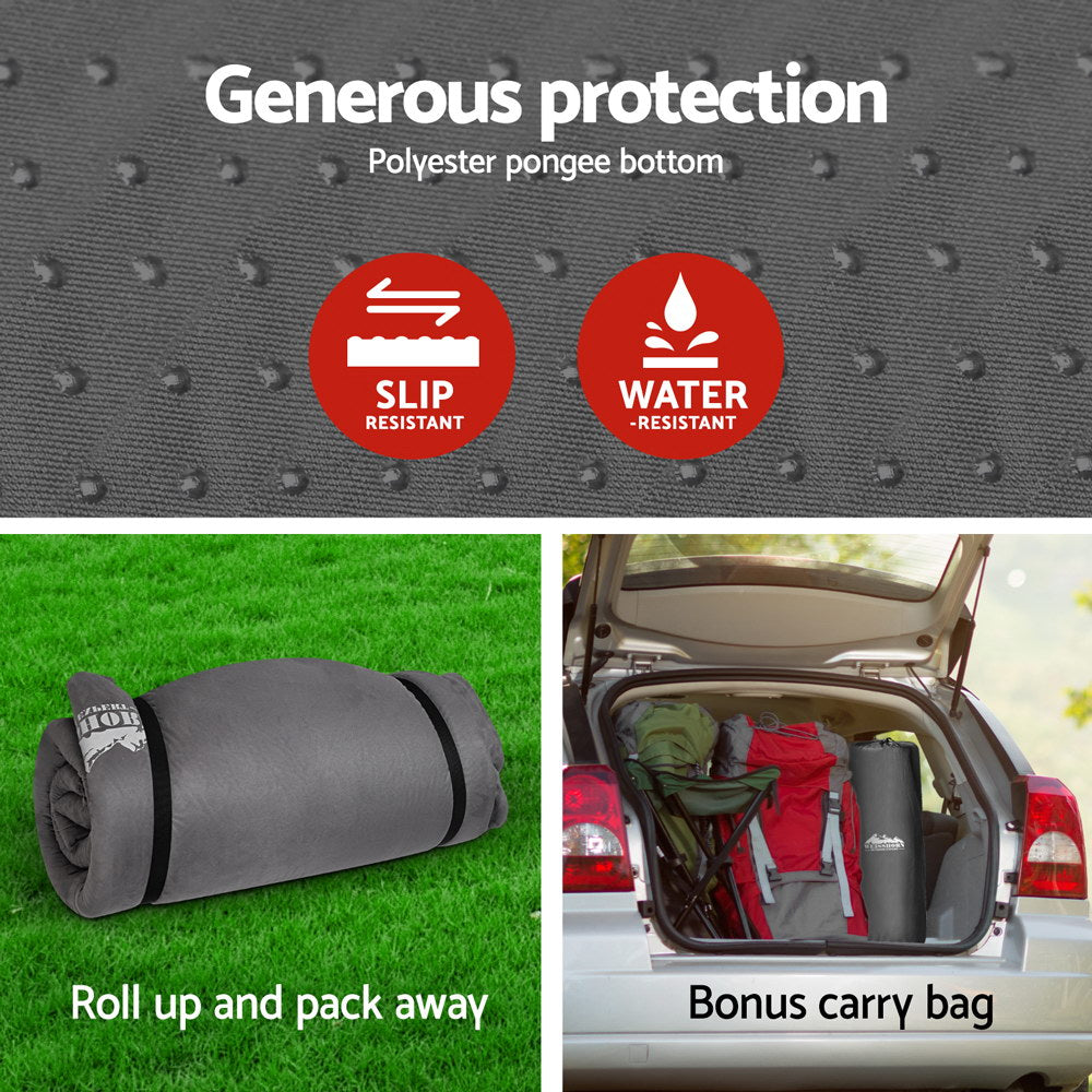 Grey Weisshorn self-inflating camping mattress, 10cm thick, inflatable double sleeping mat for outdoor recreation camping.