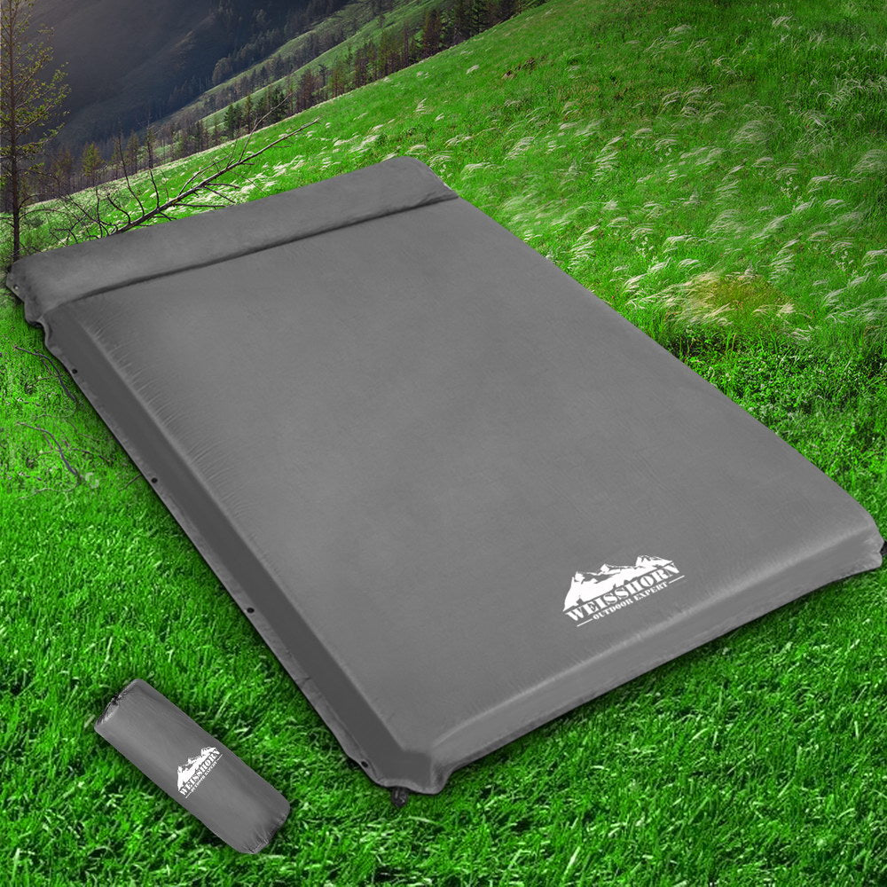 Weisshorn self-inflating camping mattress, 10cm thick, double size, grey inflatable sleeping pad for outdoor camping by Hlpmedical.