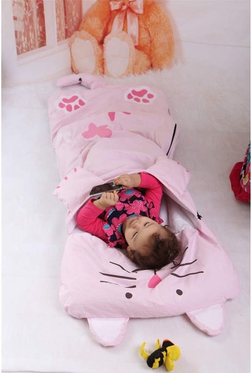 Children's sleeping bag by Hlpmedical, 160x60cm, soft warm green sleeping bag with cartoon design for camping and outdoor use.