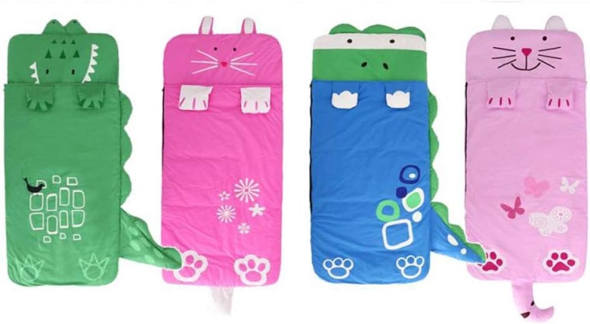 Children's sleeping bag from Hlpmedical, 160x60cm, green with cartoon design, soft and warm for outdoor camping.
