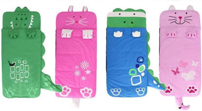 Children's sleeping bag from Hlpmedical, 160x60cm, green with cartoon design, soft and warm for outdoor camping.