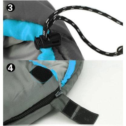 Blue double camping envelope sleeping bag by Hlpmedical, designed for winter camping and hiking in temperatures down to -15°C.