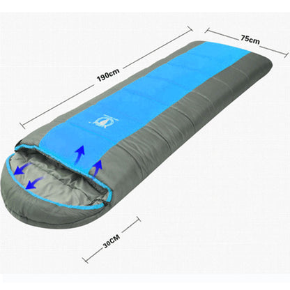 Blue Hlpmedical double camping envelope sleeping bag with thermal insulation, suitable for winter camping and hiking in cold weather.