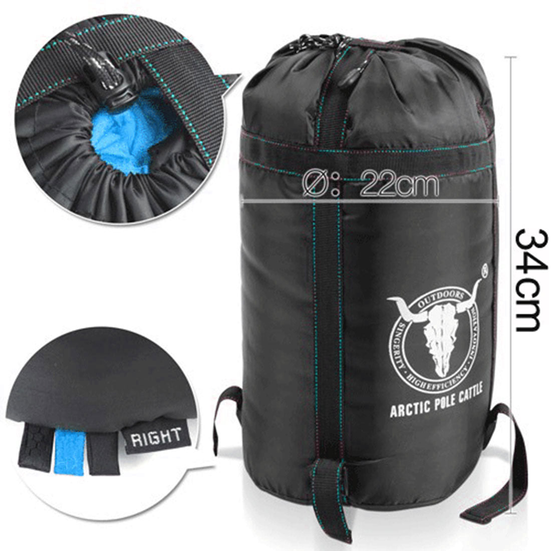 Blue double camping envelope sleeping bag by Hlpmedical, designed for winter camping and hiking in temperatures down to -15°C.