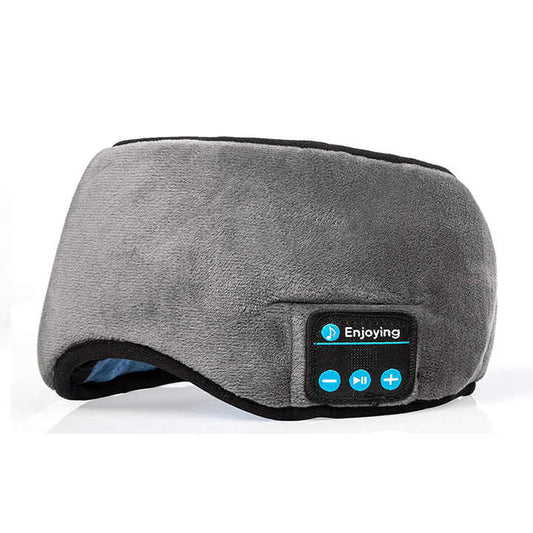 Grey Bluetooth 5.0 wireless sleep eye mask with built-in speakers, soft plush cover, ideal for outdoor camping and rest.