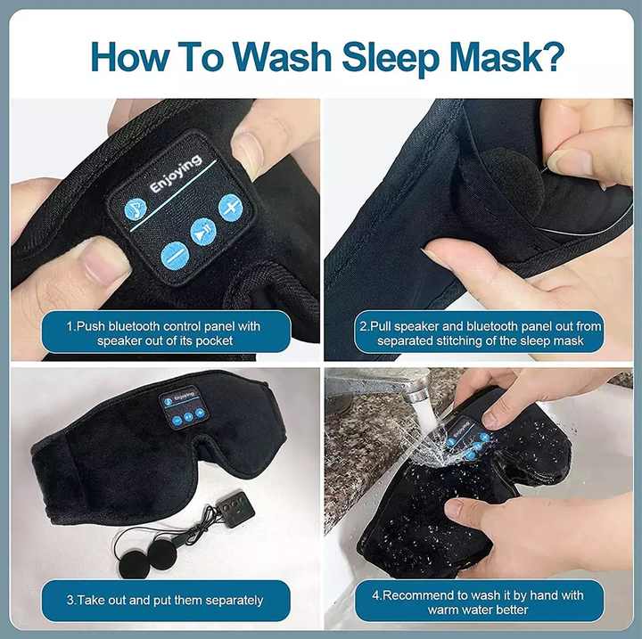 Grey Bluetooth 5.0 wireless sleep eye mask with plush cover and built-in speakers, designed for outdoor camping and relaxation.
